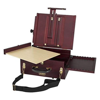 Soho Urban Artist Pochade Box for Plein - Aire Painting French Easel, Lightweight, Portable & Adjustable, Mahogany Finish