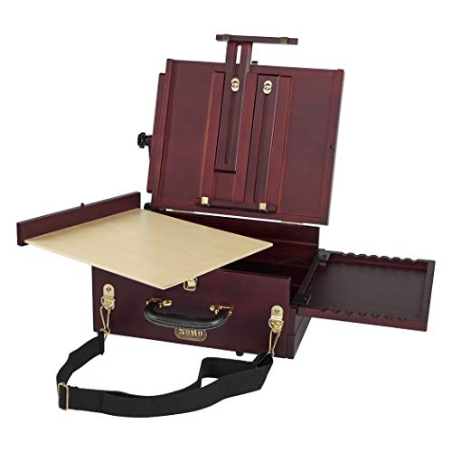 Soho Urban Artist Pochade Box for Plein - Aire Painting French Easel, Lightweight, Portable & Adjustable, Mahogany Finish