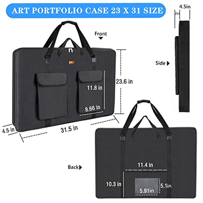 TreochtFUN Art Portfolio 23 X 31in - Portfolio Case A2 Heavy duty Portfolio Folder for Artwork With Shoulder Strap, Art Supply Bag For Large Painting Board Supplies (Black) - size: 23 x 31