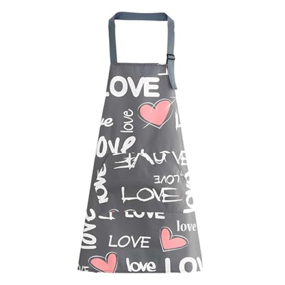 Floral Aprons with Pocket Blooming Women Waterproof Apron Adjustable Neck Long Ties Women Men Cook Baking Garden - color: Love Print