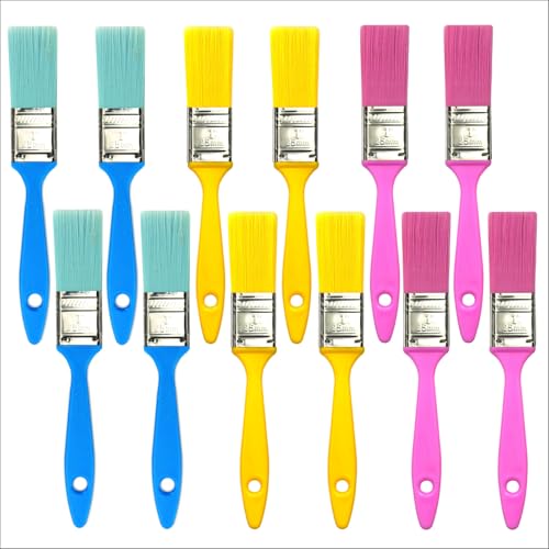 Great Andrew 12 PCS Small Paint Brushes1 Inch, Paint Brush for Painting Acrylic Oil Crafts DIY, Paint Brushes for Walls,Touch Up,Trim Painting Supplies - size: 12 pcs, 1-in, Flat