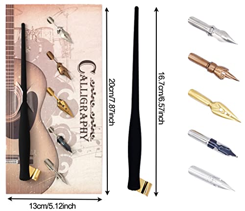 XIAOYU Oblique Calligraphy Dip Pen Comic Pen Set Include 2-in-1 Calligraphy Oblique or Straight Penholder with 5 Pieces Replacement Nibs, Black - color: Black