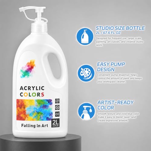 Falling in Art Titanium White Acrylic Paint, Large 67.6Oz Premium Pouring Acrylic Paint, Perfect for Canvas, Wood, Ceramic, and More - color: Titanium White