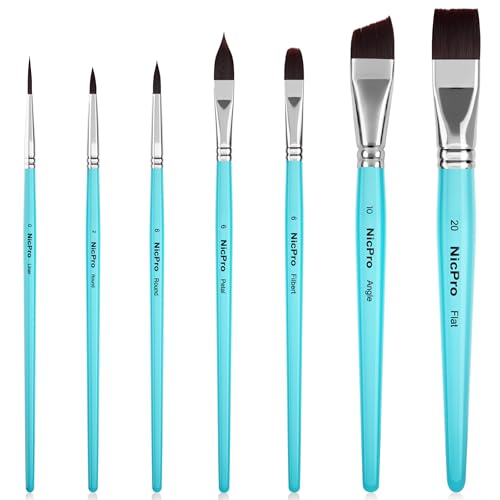 Nicpro Face Paint Brush Set, 7PCS Face & Body Painting Brushes with Aqua Blue Handles, Synthetic Nylon Hair Makeup Paintbrush Kit for Kids, Halloween, Cosplay, School Events & Summer Camp - color: Blue
