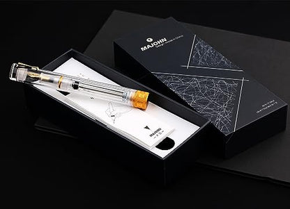 erofa Majohn V1 Vacuum Filling Fountain Pen Extra Fine Nib, Transparent Acrylic Demonstration Writing Gift Pen with Box (Golden Clip) - color: Extra Fine Nib (Golden Clip)