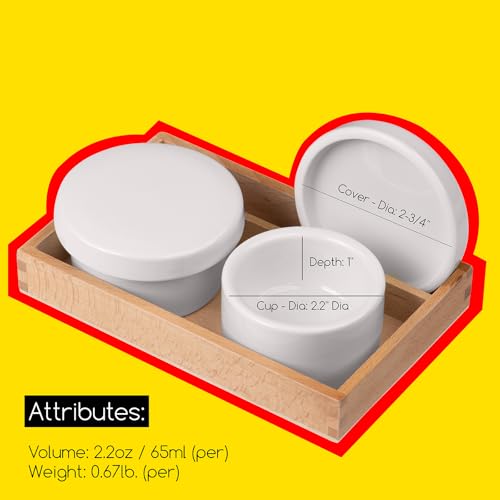 MEEDEN 2 Pack Porcelain Palette Cup, Ceramic Palette with Lid, Deep Well Oil Painting Cup, Artists Paint Water Cup, Oil Paint Dipper, Brush Wash Bowl with Beech Wood Tray - size: Not Available | 2 Wells