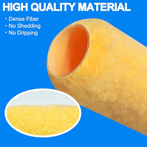 Great Andrew 3 PCS Paint Roller Covers 9 Inch, 3/8" Nap Paint Roller Kit Dense Fibers for Painting Textured Semi Smooth Surfaces Walls, Ceilings, for 9" Paint Roller Frame - size: 3pcs, 9", Yellow