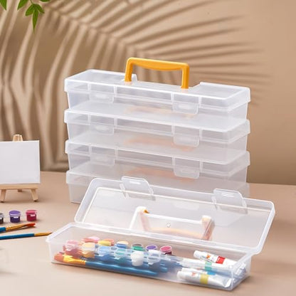 Gerrii 3 Pack Paint Brush Storage Box Portable 13 Inch Long Paintbrush Drawing Tools Pencils Container Case with Handle Clear Paint Brush Organizer Holder for Artist Craft Art School Supplies