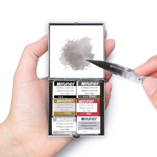 Mini Portable Handmade Artist Watercolor Paint Travel Metallic Box Set with 6 Solid Watercolor Half Pans (Each Capacity Approx 1.5ml) Pearlescent.Mix Color 09 - color: Solid Watercolor--Mix Color 09