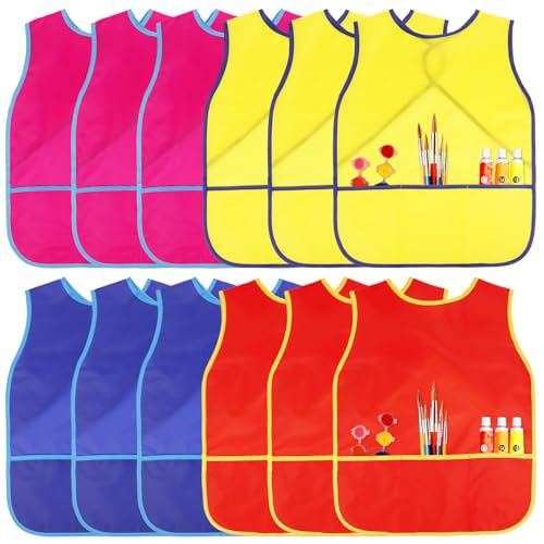 Kids Art Smock Sleeveless Painting Apron 3-8 Years | 3 Deep Pockets, Washable Waterproof Coverall for Painting, Crafts, Messy Play - Ideal for Boys Girls Classroom & Home - color: Rose Red, Red, Blue, Yellow