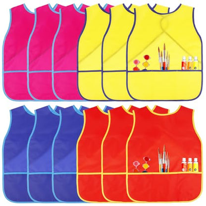Kids Art Smock Sleeveless Painting Apron 3-8 Years | 3 Deep Pockets, Washable Waterproof Coverall for Painting, Crafts, Messy Play - Ideal for Boys Girls Classroom & Home - color: Rose Red, Red, Blue, Yellow