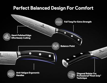 Piklohas Knife Sets for Kitchen with Block, 17 Pieces with Magnetic Knife Holder, German High Carbon Stainless Steel Damascus Pattern Chef Knife Set, Ideal for Gift