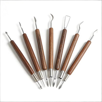 COMIART 6-Piece Dual-Ended Clay Sculpting Tools Set with Wooden Handle, for Polymer Clay, Ceramics, Pottery & Wax Modeling - 12 Shaping Heads Art Craft Kit for Beginners & Professionals