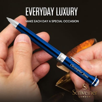 Scriveiner Personalized Midnight Blue Ballpoint Pen - Stunning Blue Lacquer Luxury Pen, Chrome Finish, Schmidt Ink Refill, Best Engraved Ball Point Gift Set for Men & Women, Custom Name Engraving - color: 9. Midnight Blue with Chrome (Personalized)