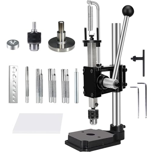 Leather Press Machine Hole Puncher Hand Punching Machine with 4cm Round Press Plate,11pcs Punch Tool Include Rivet Setter,Snap kit Tool for DIY Craft Punching Cutting,Install Rivets and Snap Buttons - size: D