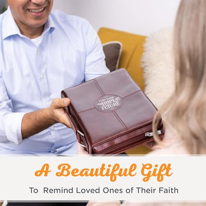 Christian Art Gifts Protective Chestnut Brown Faux Leather Classic Bible Cover Carry Case for Men and Grads: Hope and a Future - Jeremiah 29:11 Inspirational Bible Verse with Zipper and Pocket, Medium - size: Medium