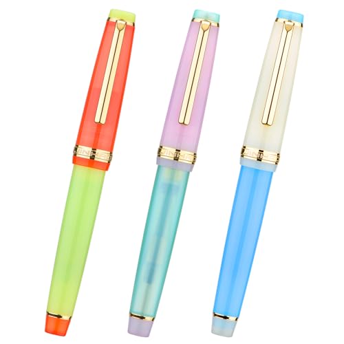 3 Jinhao 82 Fountain Pen Transparent Mixed Macaron Color Acrylic Extra Fine Point Gold Trim with Converter Set - color: Mixed Macaron Gold Trim, style: Extra Fine Nib