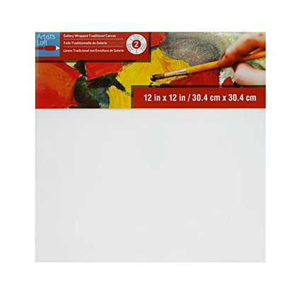 Artist's Loft 12" x 12" Level 2 Gallery Wrapped Traditional Canvas - Archival, Acid Free Cotton Canvas for Paint, Acrylic, & Oils - Bulk 12 Pack - size: 12 x 12