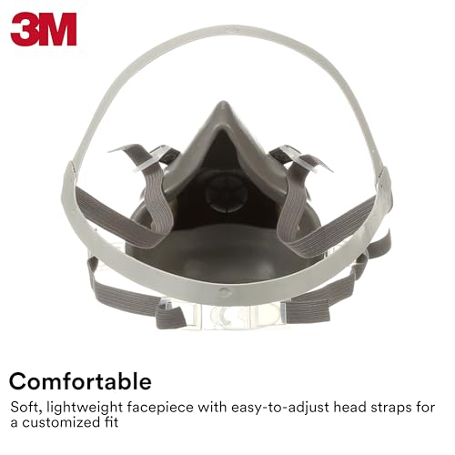 3M Half Facepiece Reusable Respirator 6300, NIOSH, Four-Point Harness, Comfortable Fit, Dual Airline Supplied Air Compatible, Bayonet Connections, Painting, Sanding, Cleaning, Large - style: Large