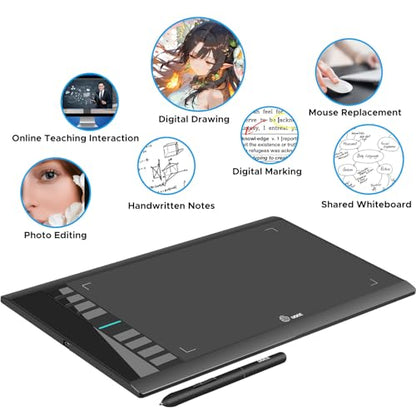 Graphics Drawing Tablet, UGEE M708 10 x 6 inch Large Digital Drawing Pad with 8 Hot Keys 8192 Levels Pen, Graphic Tablets for Computer Graphic Board Creation Sketch for PC/Laptop/Mac OS/Linux/Chrome - style: Wired M708 V3