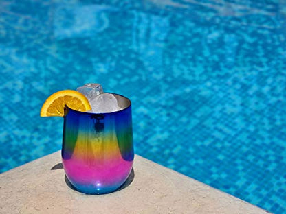 CHILLOUT LIFE 12 oz Stainless Steel Wine Tumbler with Lid - Double Wall Vacuum Insulated Wine Cup Glass Keeping Cold & Hot for Coffee, Champagne, Cocktails, Ice Cream - Colorful Rainbow - color: Rainbow, style: 1 Pack