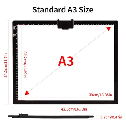 HIUKCOLED Rechargeable A3 Light Pad with Diamond Painting Light Board Carry Bag, Built-in Foldable Stand＆top Clip, 3 Colors/Stepless/6-level Brightness, Battery Powered Wireless LED Tracing Box - style: A3 Stand with Bag