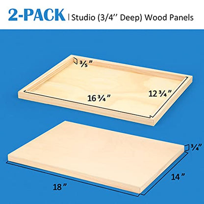 Unfinished Birch Wood Canvas Panels Kit, Falling in Art 2 Pack of 14x18’’ Studio 3/4’’ Deep Cradle Boards for Pouring Art, Crafts, Painting, and More - size: 14*18 2-pack