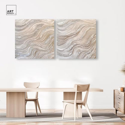 Art Remedy Silver Waves Set Canvas Set of 2 Earth Tone Abstract, Gallery Wrapped, 40 x 40 - color: Gallery Wrapped, size: 40" x 40"