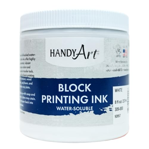 Handy Art Block Printing Ink, White, 8 oz Jar, Water-Soluble | Highly Pigmented Vibrant Opaque Color with Superior Transfer Tack, Water Soluble, Certified Safe & AP Non-Toxic, Made in USA - color: White, size: 8 Fl Oz