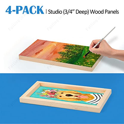 Falling in Art Unfinished Birch Wood Panels Kit for Painting, Wooden Canvas 4 Pack of 6x12’’ Studio 3/4’’ Deep, Cradle Boards for Pouring, Art, Crafts, Burning and More - size: 6'' x 12''