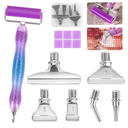 Ergonomic Diamond Painting Art Pen Accessories Kits with 6 Metal Tips, 6 Painting Glue Clay, Roller,Multi Placer Tips for DIY Crafts - style: XKZY