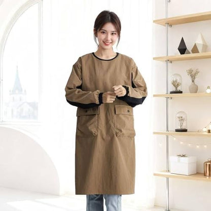 Waterproof Apron Long Sleeves Smock Painter Oil Resistant Textured Nylon Pockets Suitable for Kitchen School Gardening Professional Use, Array, Green