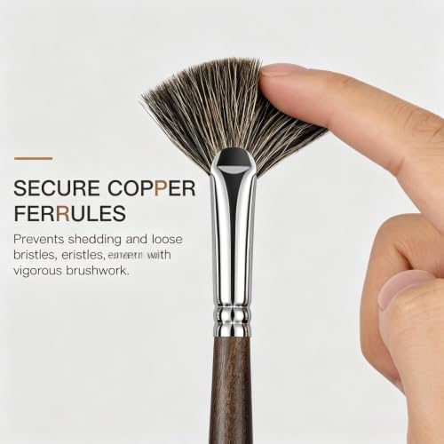 15Pcs Professional Oil Paint Brush Set with Palette Knives, Natural Badger Hair Blending Brushes, Ergonomic Birch Wood Handle for Acrylic, Oil and Gouache Painting, Artists and Beginners