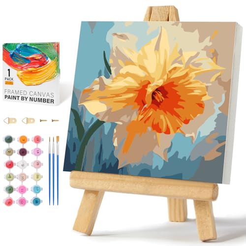 Framed Paint by Numbers Kit for Adults Beginners & Kids Ages 8-12, Flowers Acrylic Easy Paint by Number with Frame, Watercolor Paint by Number Kits on Canvas Framed (10 * 10 Inch, without Easel) - color: BOP1PF07, size: 10 x 10 Inch