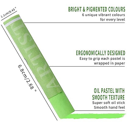Mifuner Soft Oil Pastels Set (6 Sticks,6 Colors),Colors Heavy Oil Pastels Vibrant and Creamy,Pastel Art Supplies for Artists,Gallery Oil Painting Stick Adult Art Drawing. Green - color: Pastel-6pcs Green
