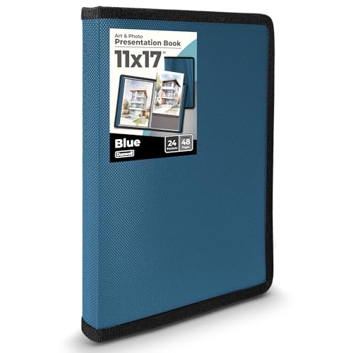 Dunwell 11x17 Art Portfolio Binder with Black Mounting Paper (Blue), Large Portfolio Folder for Artwork Storage, 24 Plastic Sleeves, Displays 48 Pages, Acid-Free Poly 11 x 17 Presentation Book - color: Cobalt Blue, size: 11x17" w/ BLK Paper