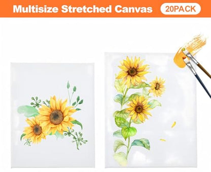 20 Pack Stretched Canvas Boards for Painting, 100% Cotton Canvas, for Acrylic and Oil Painting.