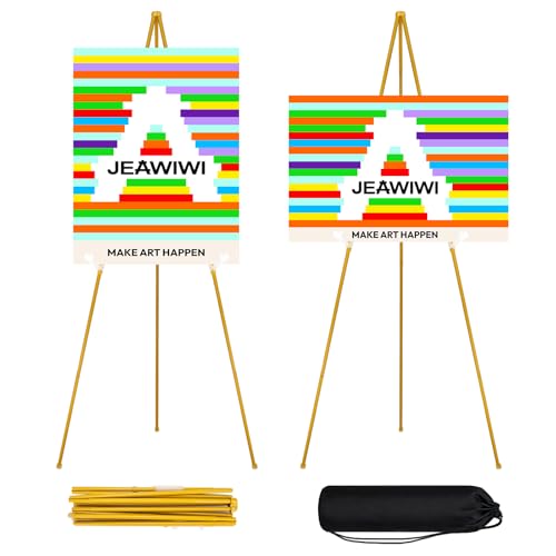 JEAWIWI 2PCS Golden Easel Stand for Wedding Sign Stand, 66 Inch Adjustable Metal Easels for Display, Portable Folding Easel for Wedding, Display Show, Arts, Poster with Portable Bags - color: Gold, size: 2 PCS