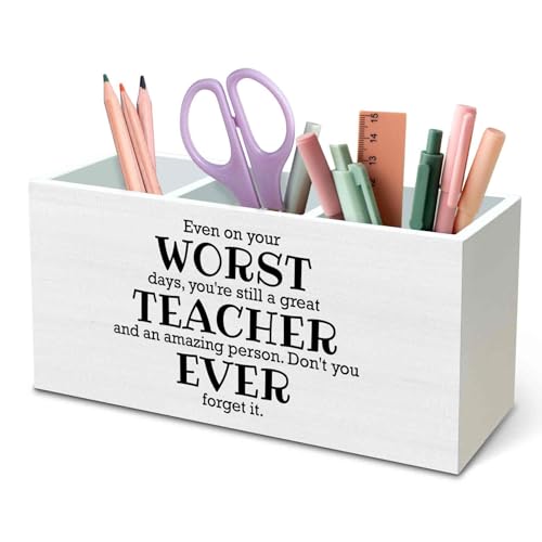 DILSJ World's Best Teacher Inspirational Gifts Pen Pencil Holder Organizer for Desk, Para Appreciation Gifts, Teacher Appreciation for Women Wooden Box Signs for Classroom Office & School Supplies - color: Don't forget