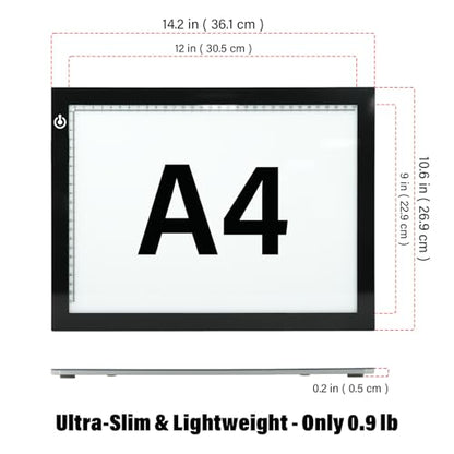 A4 LED Copy Board Tracing Light Box, Adjustable Brightness Artcraft LED Trace Light Pad, USB Power Light Table for Artists, Tattoo Drawing, Animation, Sketching, Stenciling & Diamond Art Painting