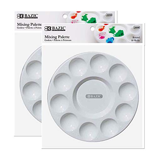 BAZIC Products Round Paint Mixing Palette, 10 Wells, 2-Pack | 10 wells that keeps colors sorted while you paint - color: Round-10 Wells, size: 2-Pack
