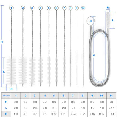 Ixiaoyoo 11 Pcs Cleaning Brushes Set, 8 Inch + 60 Inch Cleaner Brushes | White Nylon Brushes Kit for Bottles, Tumbler, Sippy Cups, Pet Waterers, Drinking Straws, Pipes, Sink Drain, Fish Tank, Hose - color: White Cleaning Brush Set