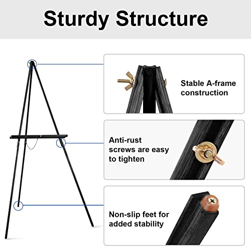 Falling in Art 65" A-Frame Tripod Easel Stand, Wooden Display Easel with Adjustable Canvas Holder, Floor Easel for Wedding Signs, Posters, Paintings, Artwork(Black) 1 Pack - color: Black-1 Pack
