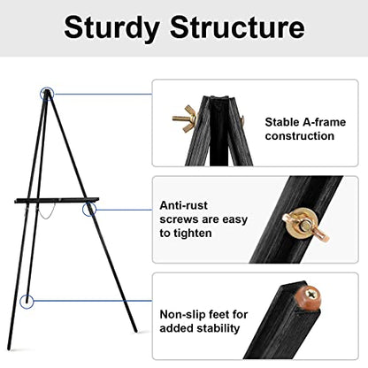 Falling in Art 65" A-Frame Tripod Easel Stand, Wooden Display Easel with Adjustable Canvas Holder, Floor Easel for Wedding Signs, Posters, Paintings, Artwork(Black) 1 Pack - color: Black-1 Pack