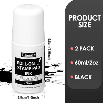 MotiMind 2 Pack Black Roll-on Stamp Pad Ink Refill 2 oz Roll-on Ink Refill Self Inking Stamps Pads for Foam Felt Stamp Pads Pad with Roller Ball - color: Black