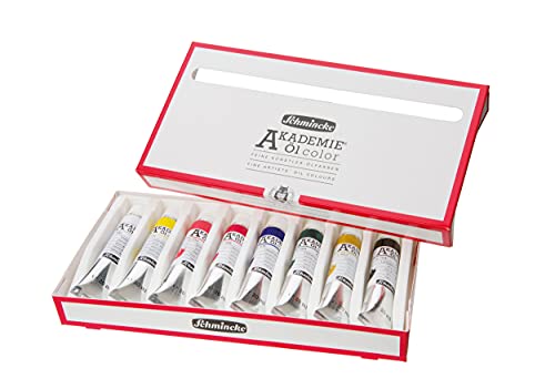 Schmincke - AKADEMIE® Oil, basic assortment 8 x 20 ml tubes, 79 108 097, fine artists' oil colors, brilliant colors, highest light fastness, oil painting, oil color set - size: 5.41 Fl Oz (Pack of 1)