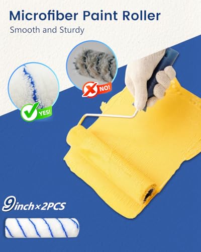 3pcs Paint Roller Kit | 9 inch Paint Rollers with Paint Roller Frame for Painting Walls | 2 Microfiber Roller Covers for Professional Painting - size: 3PCS