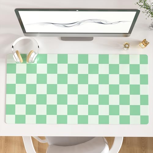 Colorful Star Large Mouse Pad, PU Leather Waterproof Desk Mat, Computer Gaming Mouse Pad, XXL Full Table Mousepad Non Slip Desk Pad for School Office Home 31.5" x 15.7" - Green Checkerboard - color: Green Checkerboard, size: 31.5L x 15.7W inches