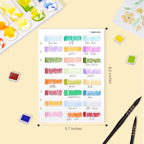 Lightwish Watercolor Swatch Paper Bulk - 100% Cotton Cold Press 300gsm/140lb, 2 Pack Total 40 Sheets 24 Spaces A5 Hole-Punched Replaceable Paper for Watercolor, Gouache, Oil Pastels,5.8 * 8.2 Inches