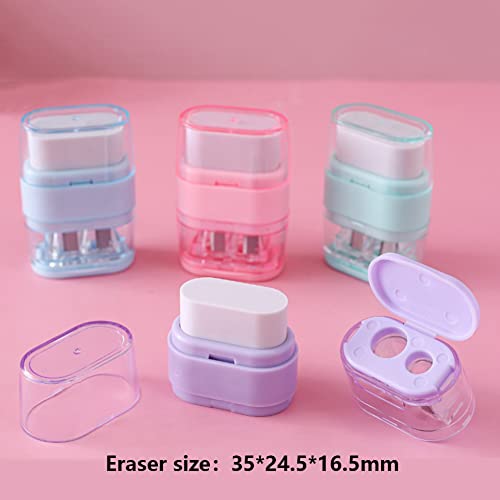 4 PCS Manual Pencil Sharpener with Eraser, Double Hole Multicolored Sharpener with Eraser Fun Stationery Back to School Supplies, Classroom Rewards, and Birthday Party Favors